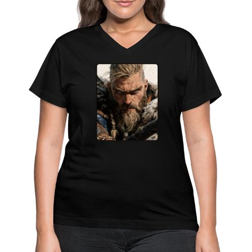 Fierce Viking Warrior Portrait - Women's V-Neck T-Shirt