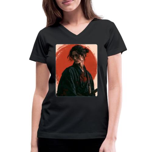 Samurai Beneath the Red Sun - Women's V-Neck T-Shirt