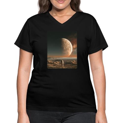 Astronaut on an Alien Moon - Women's V-Neck T-Shirt