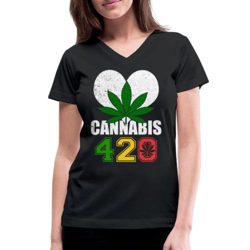 Sidesplitting 420 Love Herb Weed Marijuana Design - Women's V-Neck T-Shirt