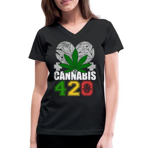 Clever 420 Smoker World Weed Marijuana Design - Women's V-Neck T-Shirt