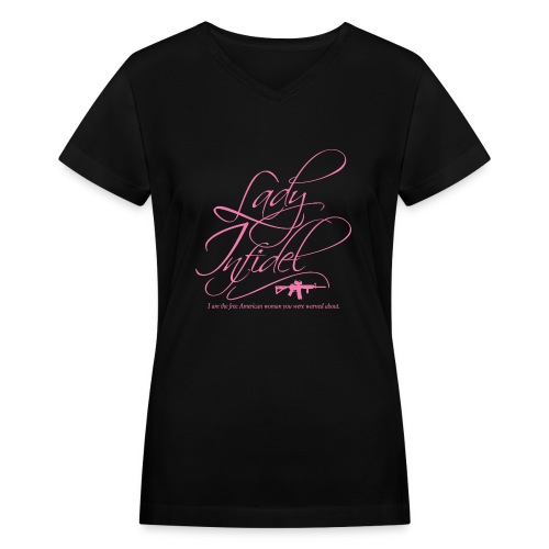 LadyInfidel-AmericanWoman - Women's V-Neck T-Shirt