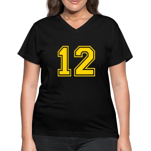 Number 12 in a classic athletic collegiate font - Women's V-Neck T-Shirt
