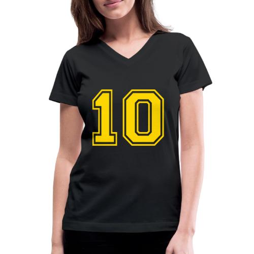 Number 10 in a classic athletic collegiate font - Women's V-Neck T-Shirt