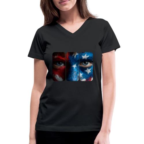 USA: Painted for the Flag - Women's V-Neck T-Shirt