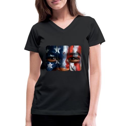 USA: Three Panels of Pride - Women's V-Neck T-Shirt