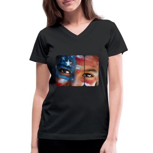 USA: Eyes of the Flag - Women's V-Neck T-Shirt