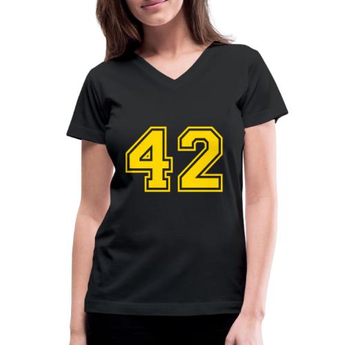 Number 42 in a classic athletic collegiate font - Women's V-Neck T-Shirt