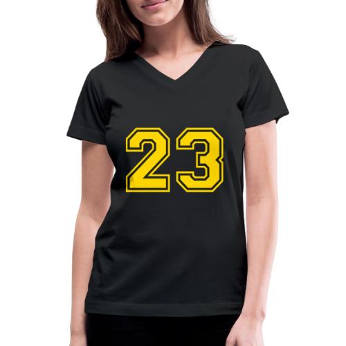 Number 23 in a classic athletic collegiate font - Women's V-Neck T-Shirt