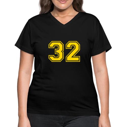 Number 32 in a classic athletic collegiate font - Women's V-Neck T-Shirt