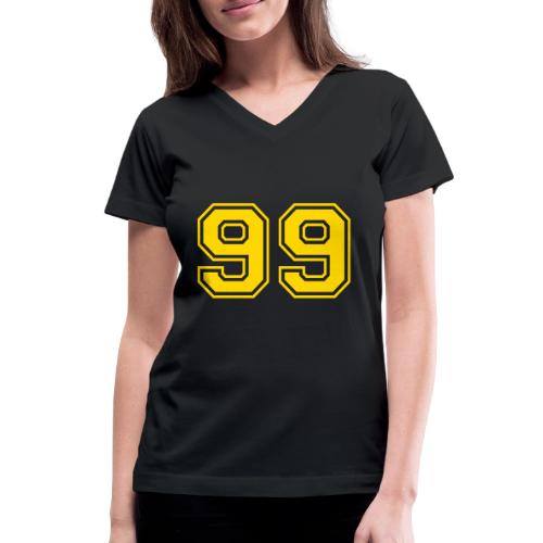 Number 99 in a classic athletic collegiate font - Women's V-Neck T-Shirt