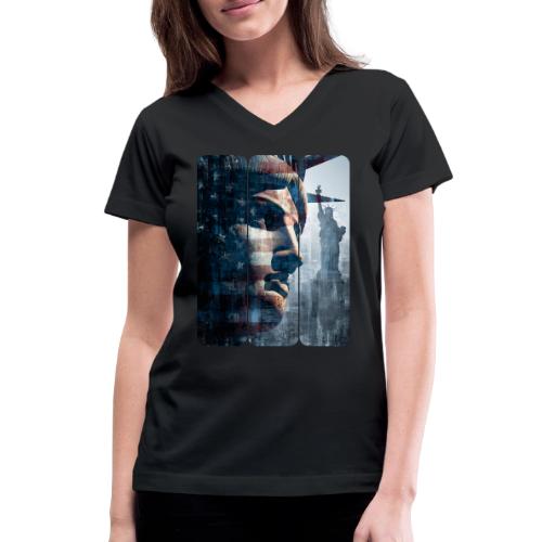 USA: Liberty in Three Visions - Women's V-Neck T-Shirt