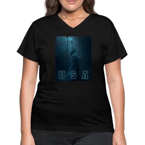 Neon Liberty USA Triptych - Women's V-Neck T-Shirt