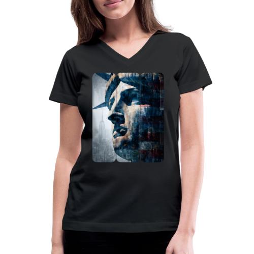 USA: Urban Liberty Triptych - Women's V-Neck T-Shirt