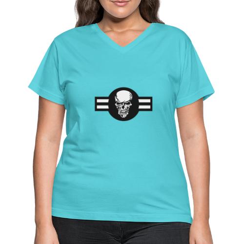 Military aircraft roundel emblem with skull - Women's V-Neck T-Shirt