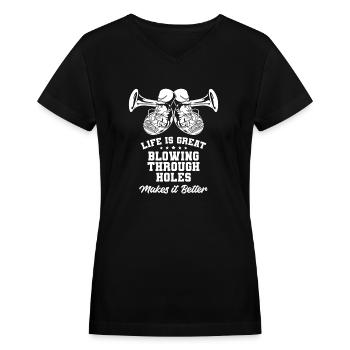 Marching Band Tuba Funny - Women's V-Neck T-Shirt - black - Front - Julia (174cm)