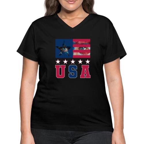 Stars and Vision USA - Women's V-Neck T-Shirt