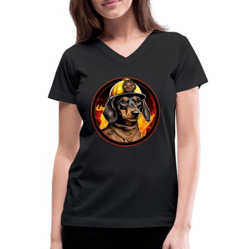 Firefighter Dachshund - Women's V-Neck T-Shirt