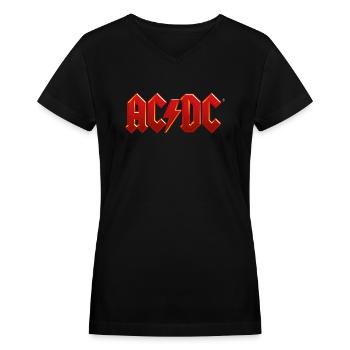 AC/DC Classic Logo With Lightning Bolt - Women's V-Neck T-Shirt - black - Front - Julia (174cm)