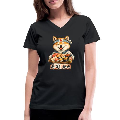 Funny Shiba Inu Sushi Kawaii Dog Tee - Women's V-Neck T-Shirt