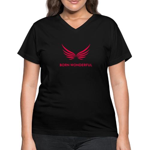 Red Born Wonderful Logo - Women's V-Neck T-Shirt