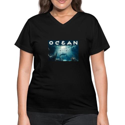 Ocean: Dolphin’s Serenity - Women's V-Neck T-Shirt