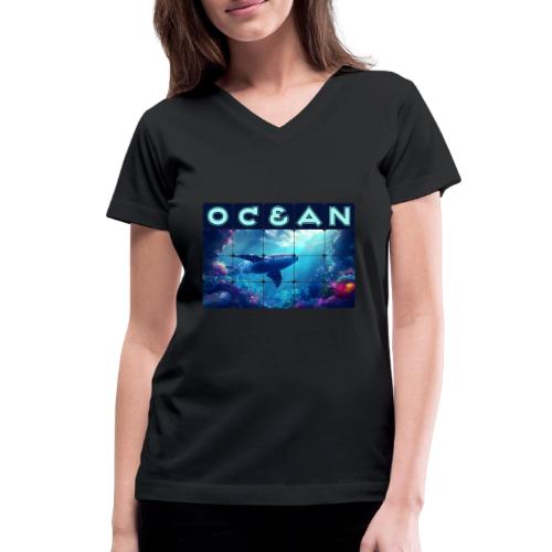 Ocean: Whale’s Path - Women's V-Neck T-Shirt