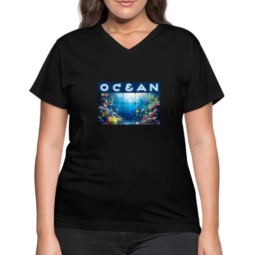 Ocean: Neon Reef Glow - Women's V-Neck T-Shirt