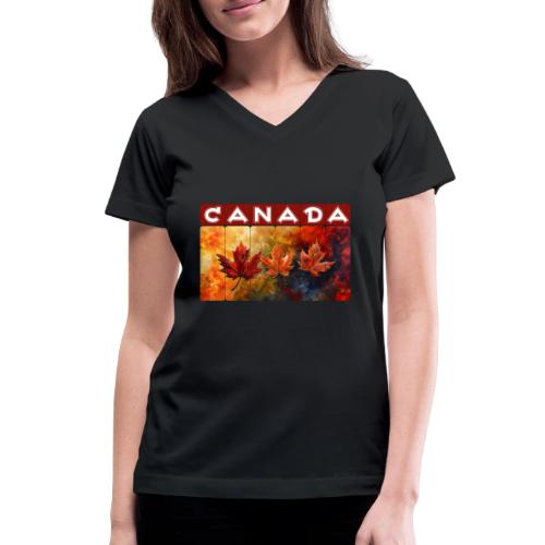 Painted Canada Leaves - Women's V-Neck T-Shirt