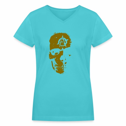 Anarchy Skull Gold Grunge Splatter Dots Gift Ideas - Women's V-Neck T-Shirt