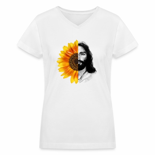 Jesus Christ Sunflower Christian God Faith Flower - Women's V-Neck T-Shirt