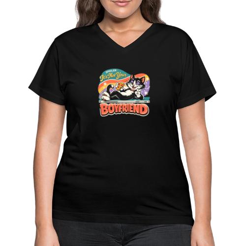 Sassy Cat Pride Pizza Retro Comic - Women's V-Neck T-Shirt