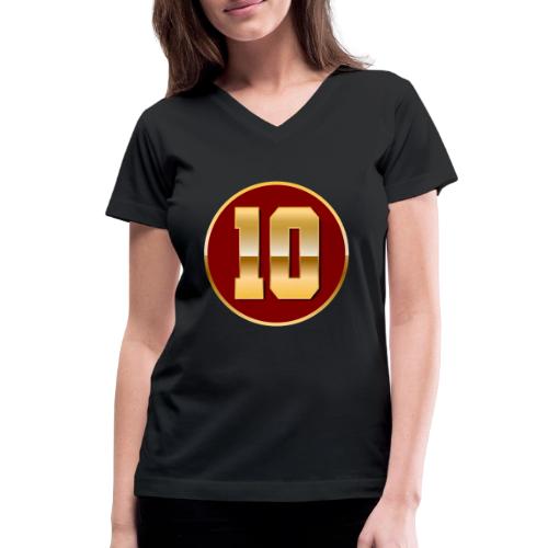 Number 10 in Gold Varsity Font - Women's V-Neck T-Shirt