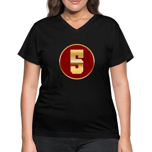Number 5 in Gold Varsity Font - Women's V-Neck T-Shirt