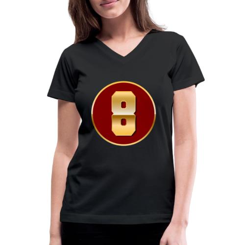 Number 8 in Gold Varsity Font - Women's V-Neck T-Shirt