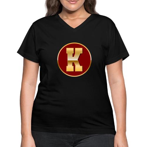 Letter K – Capital Varsity Alphabet Monogram - Women's V-Neck T-Shirt