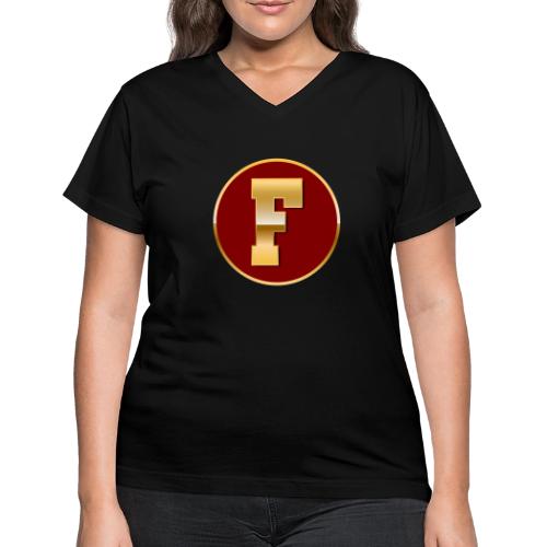 Letter F – Capital Varsity Alphabet Monogram - Women's V-Neck T-Shirt