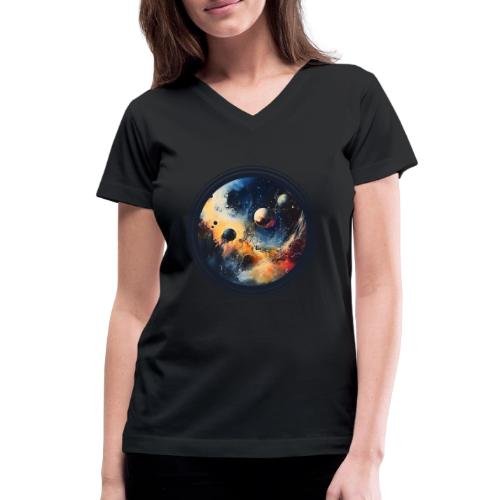 Chaotic Color Planets - Women's V-Neck T-Shirt