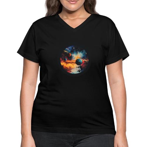 Cosmic Brush Planets - Women's V-Neck T-Shirt