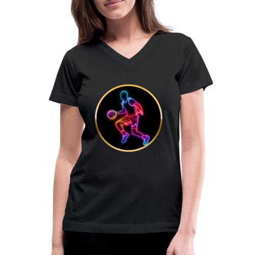 Basketball: Neon Dribble Pulse - Women's V-Neck T-Shirt