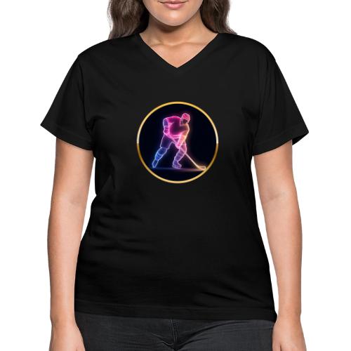 Hockey: Neon Ice Rush - Women's V-Neck T-Shirt