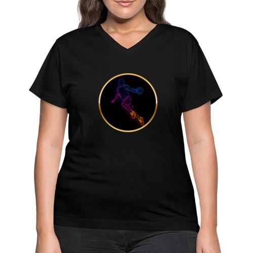 Basketball: Neon Jump Shot - Women's V-Neck T-Shirt