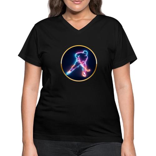 Golden Neon Hockey - Women's V-Neck T-Shirt