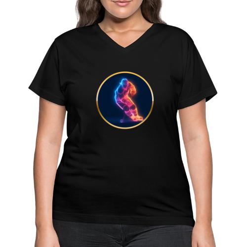 Hockey: Neon Hockey Sketch - Women's V-Neck T-Shirt