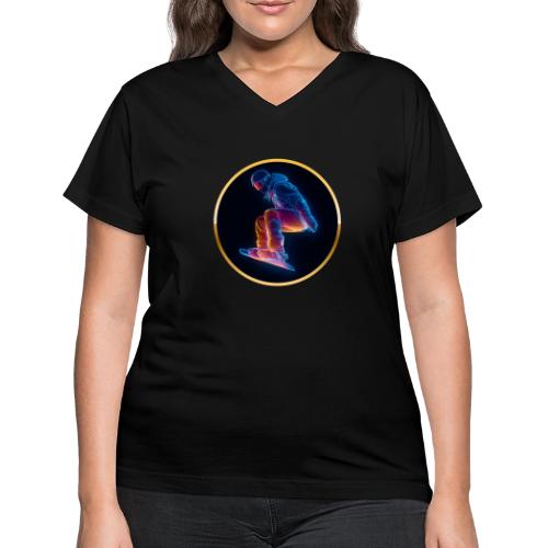 Snowboarding: Arctic Neon Leap - Women's V-Neck T-Shirt