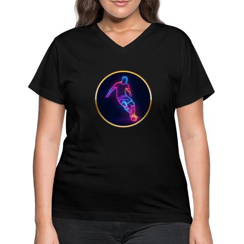 Soccer: Neon Golden Goal - Women's V-Neck T-Shirt