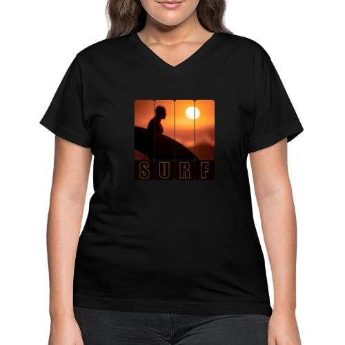 Surfing: Sunset Surf Panels - Women's V-Neck T-Shirt