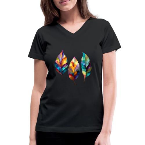 Art: Colorful Leaf Harmony - Women's V-Neck T-Shirt