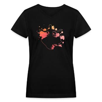 Male Belly Dancer With Watercolor - Belly Dance - Women's V-Neck T-Shirt - black - Front - Julia (174cm)