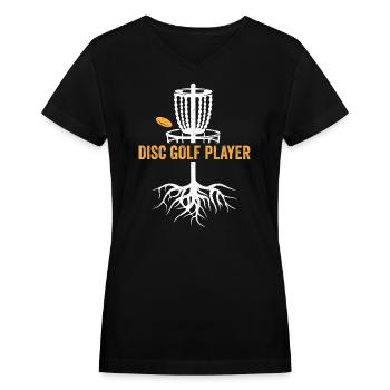 Disc Golfing Disc Golf Basket Disc Golf Player - Women's V-Neck T-Shirt - black - Front - Julia (174cm)